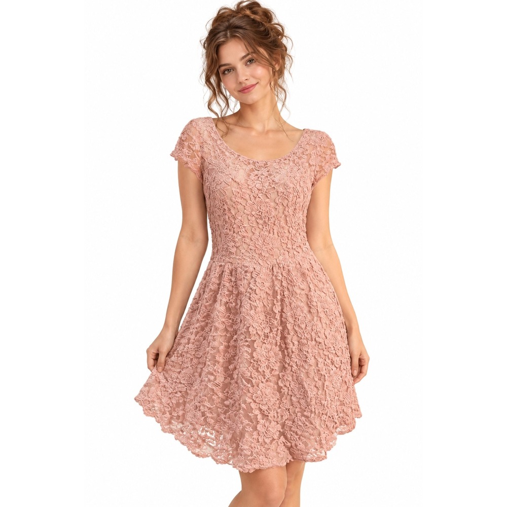 2010s AMERICAN EAGLE Pink Lace Fit & Flare Dress Size 8 Lined Coquette Babydoll